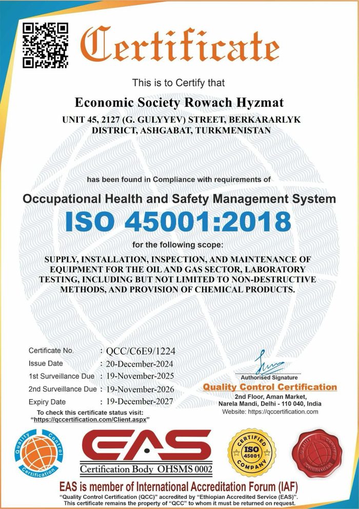 Occupational Health and Safety certificate