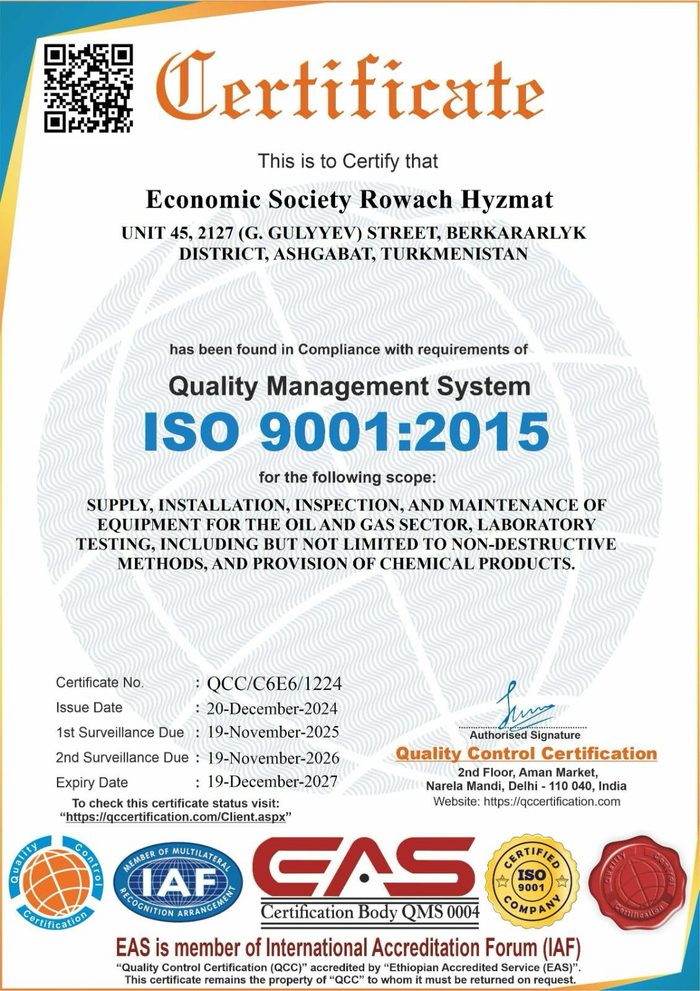Quality Management Systems certificate